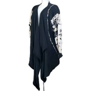 Krista Larson Black & White Hand Dyes Open Cardigan Loose Knit. OS. Asymmetrical